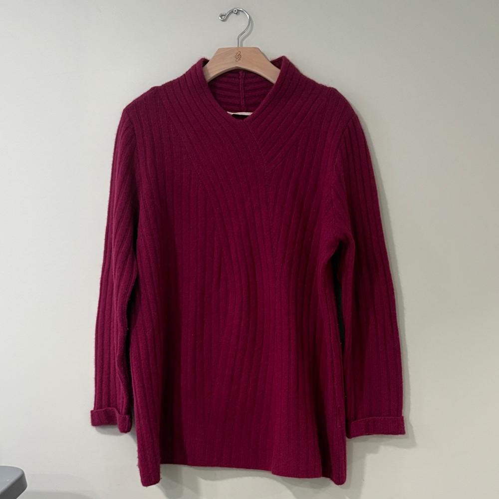 Soft Surroundings Berry Ribbed 100% Cashmere Sweater